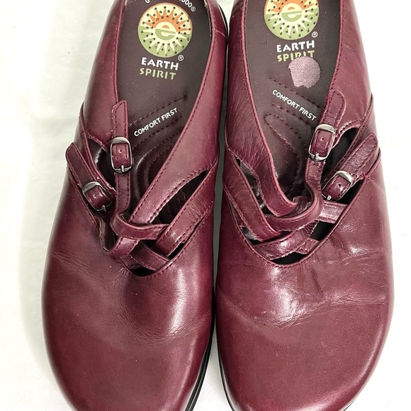 EARTH SPIRT LEATHER COMFORT BURGUNDY COLORED MULES SZ. 9 - Picture 3 of 7